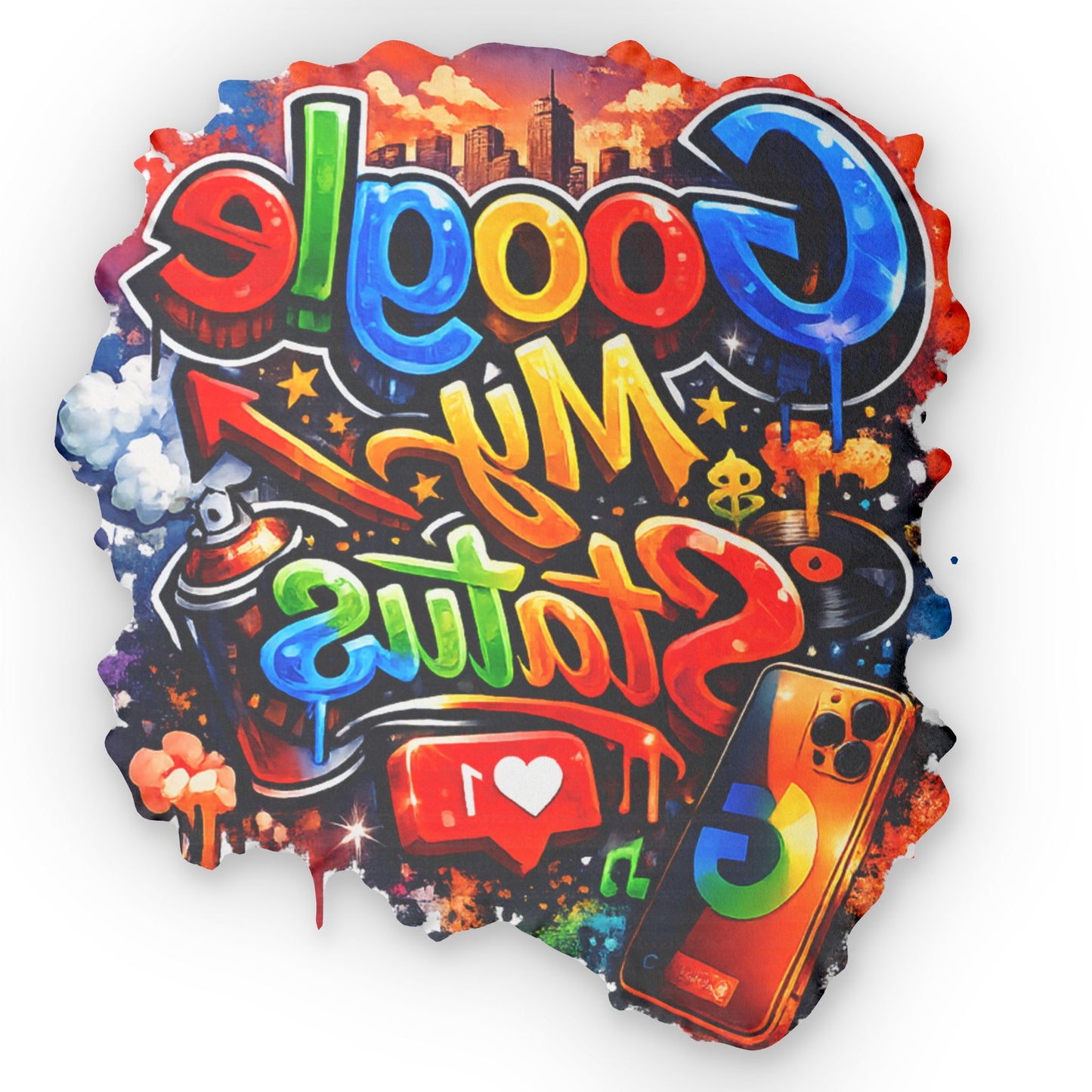 Custom Shaped Pillow - Colorful "Google My Status" Graffiti Throw Pillow for Teen Rooms & Social Media Fans