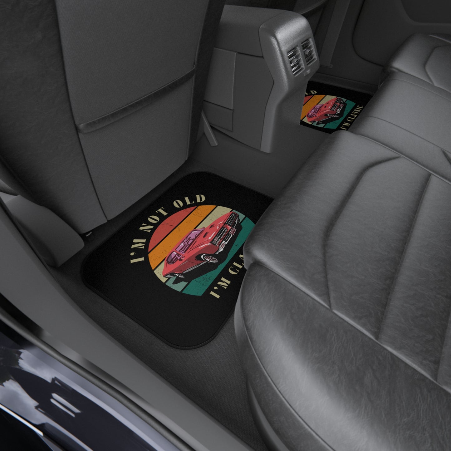 Car Mats — "I'm Not Old, I'm Classic" Retro Muscle Car Floor Mat Set (4-Pack)