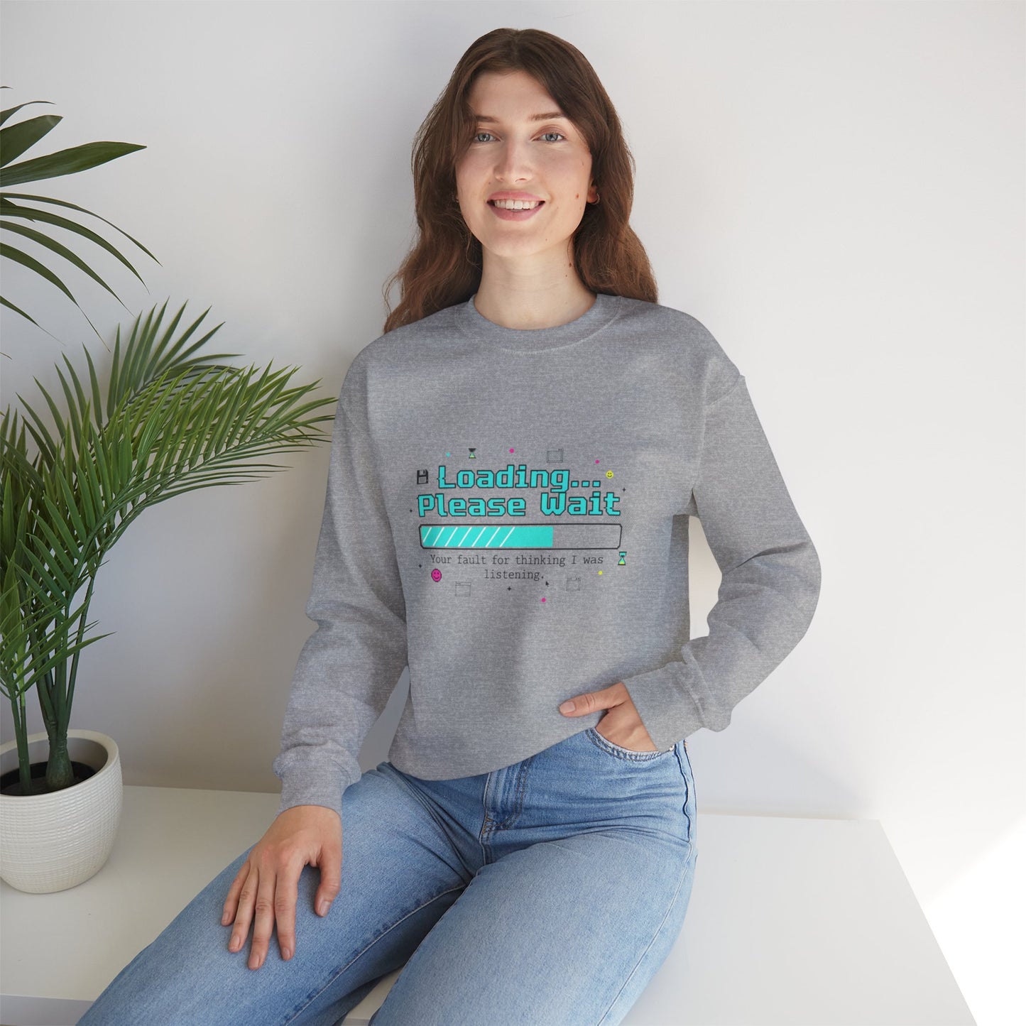 Loading... Please Wait Crewneck Sweatshirt | Old Internet Aesthetic, 90s Web Nostalgia