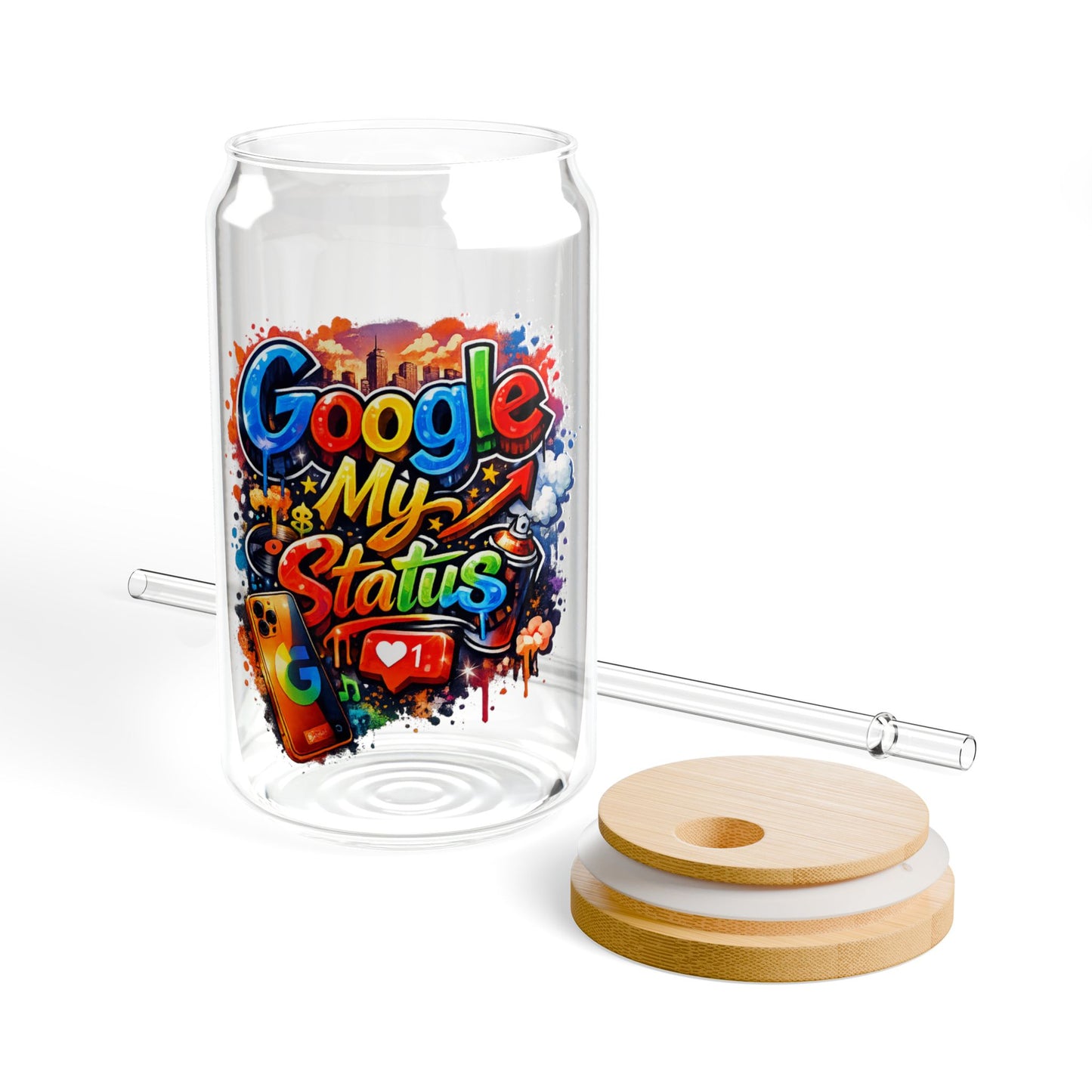 Sipper Glass — 'Google My Status' Graffiti 16oz Reusable Tumbler with Straw