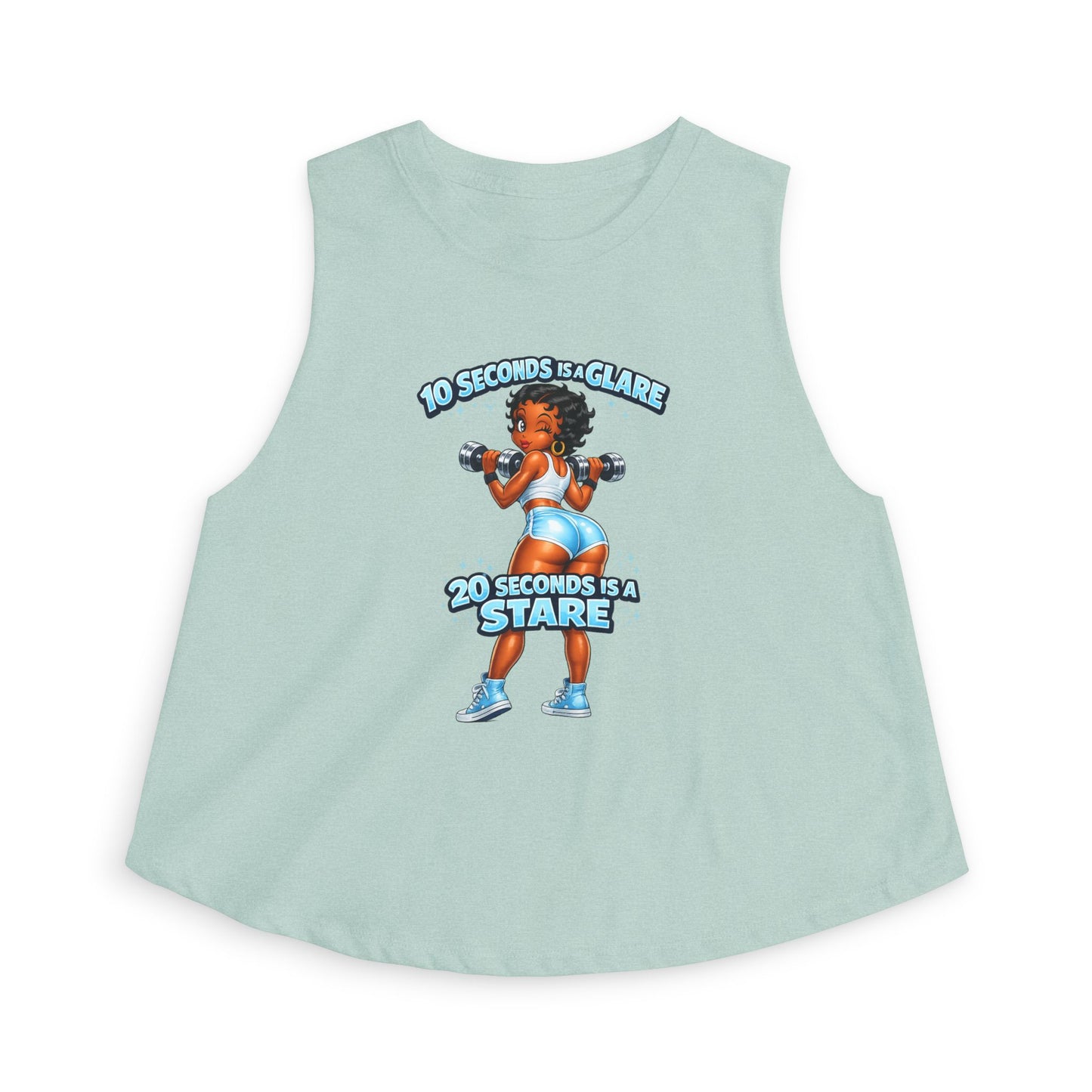 Fitness Crop Top — “10 Seconds is a Glare, 20 Seconds is a Stare” Cute Weightlifting Graphic
