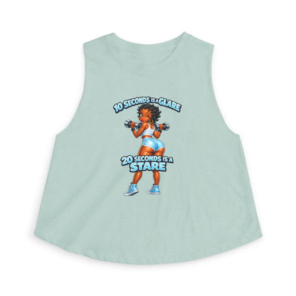 Fitness Crop Top — “10 Seconds is a Glare, 20 Seconds is a Stare” Cute Weightlifting Graphic