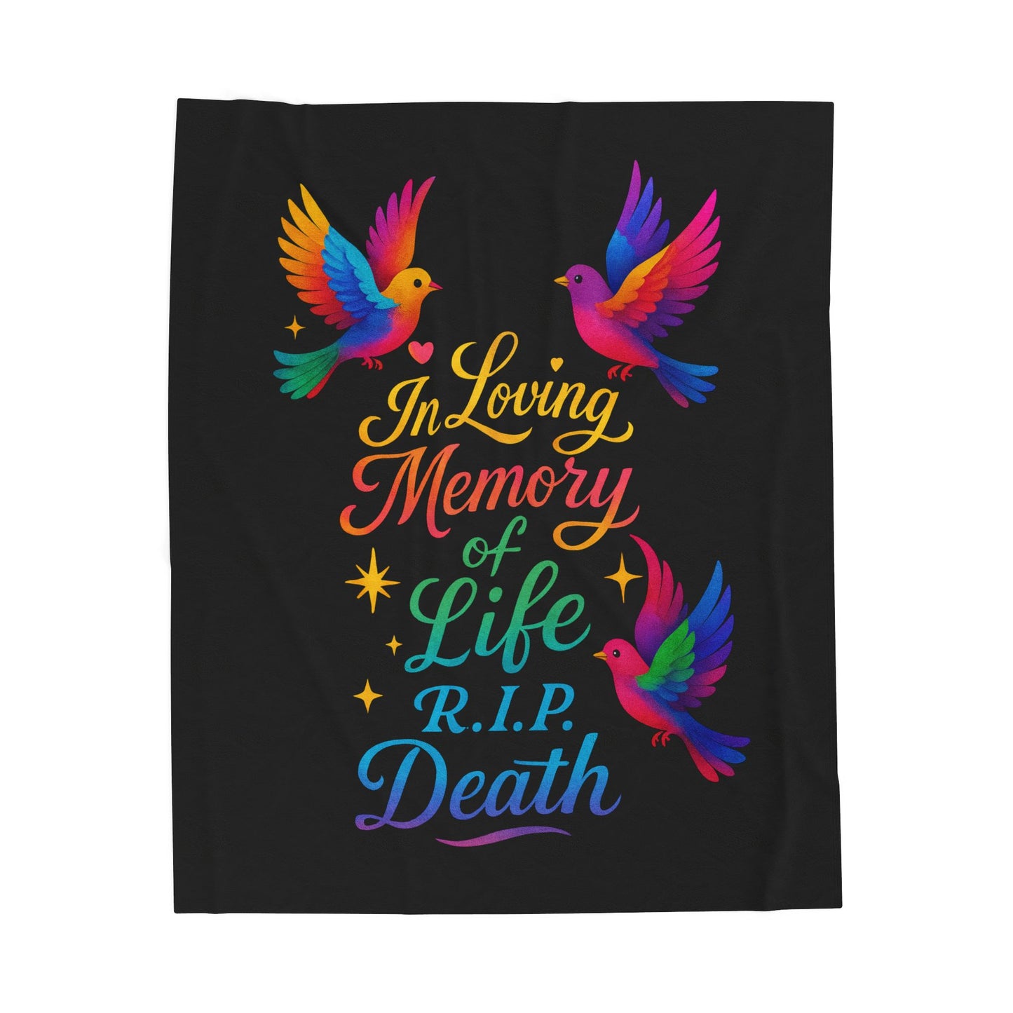 Memorial Velveteen Blanket — "In Loving Memory of Life R.I.P. Death" Rainbow Doves