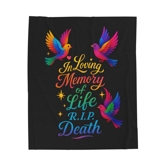 Memorial Velveteen Blanket — "In Loving Memory of Life R.I.P. Death" Rainbow Doves