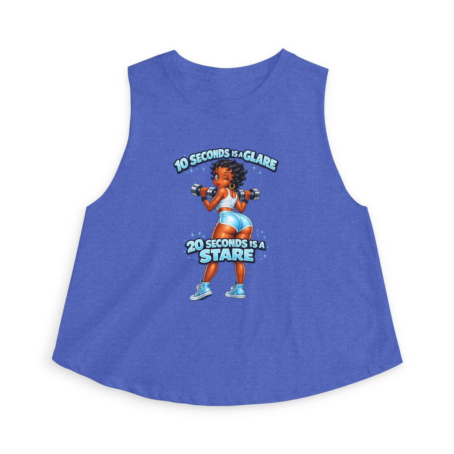 Fitness Crop Top — “10 Seconds is a Glare, 20 Seconds is a Stare” Cute Weightlifting Graphic
