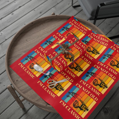 Wrapping Paper - Classic Car Design on Red (Gift Wrap)