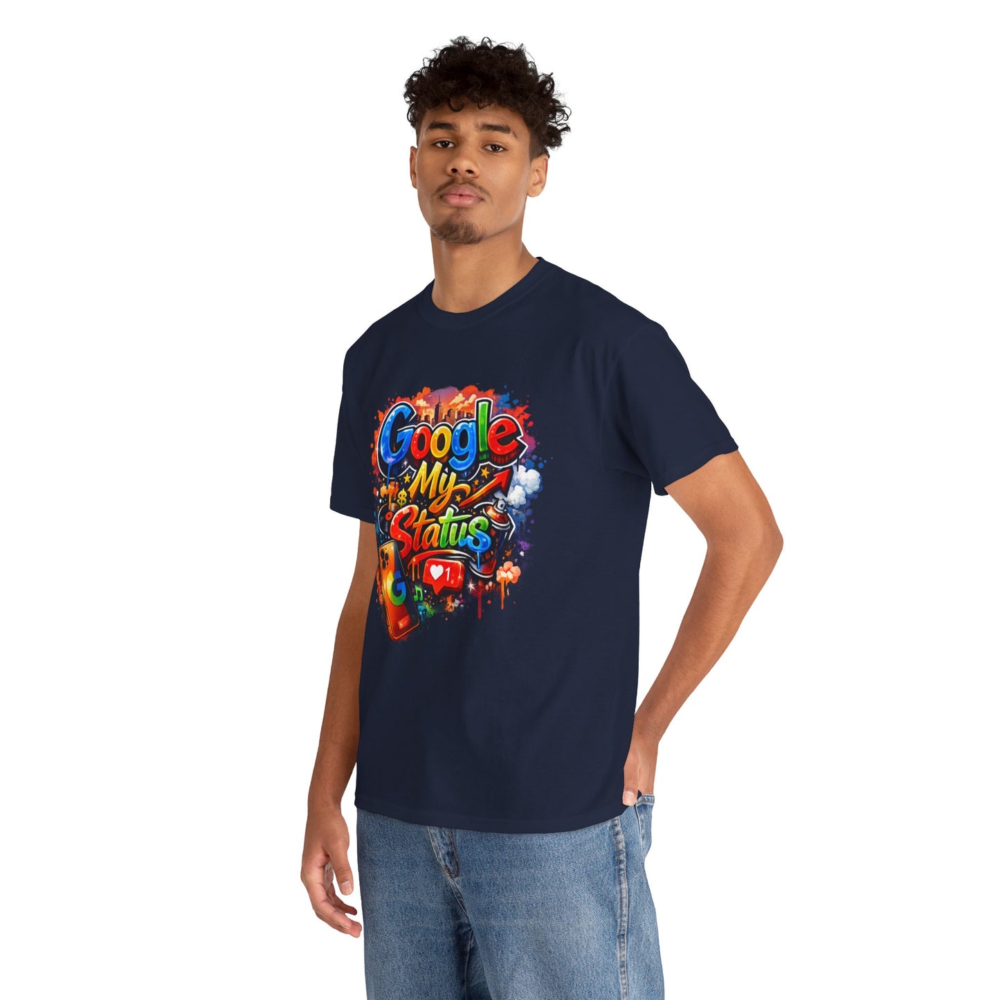 T-Shirt — "Google My Status" Colorful Graffiti Tee