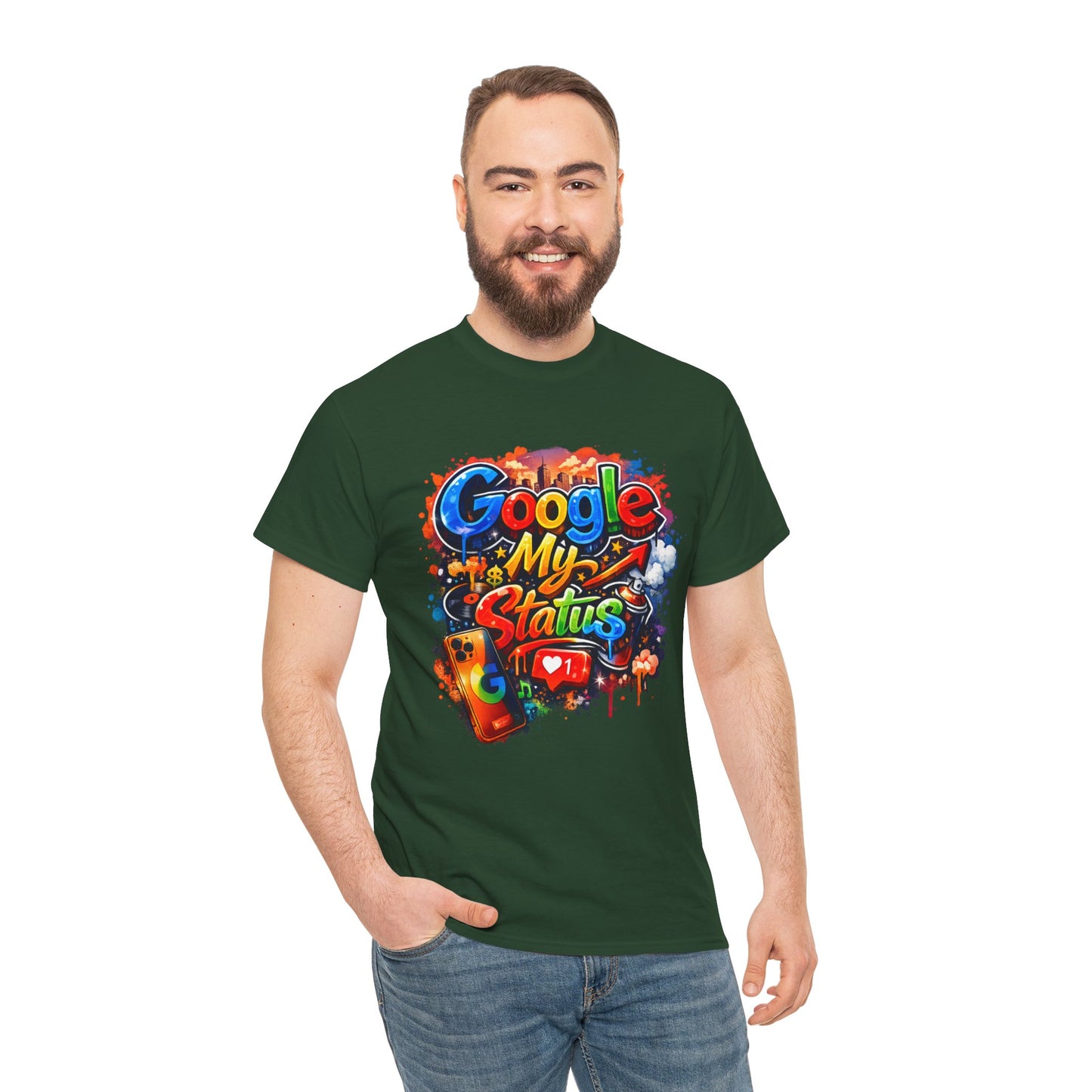 T-Shirt — "Google My Status" Colorful Graffiti Tee