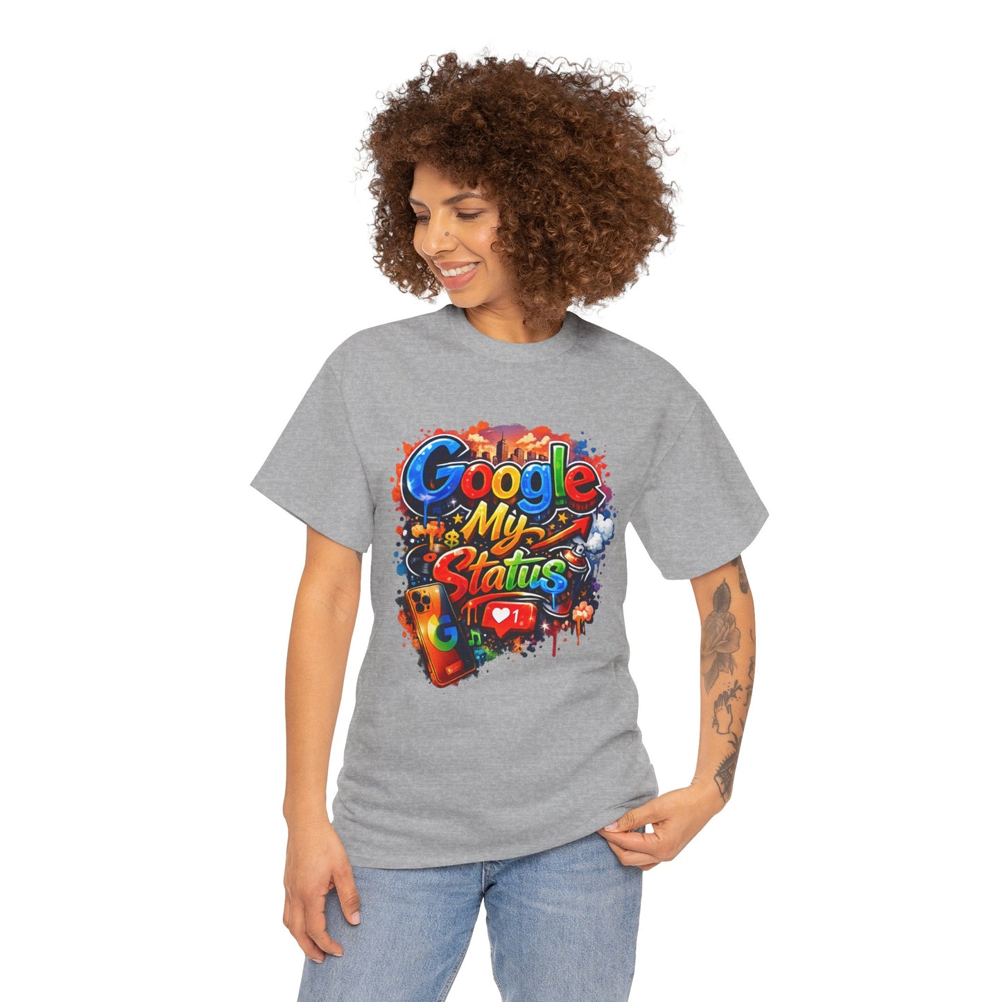 T-Shirt — "Google My Status" Colorful Graffiti Tee