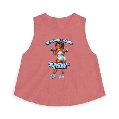 Fitness Crop Top — “10 Seconds is a Glare, 20 Seconds is a Stare” Cute Weightlifting Graphic