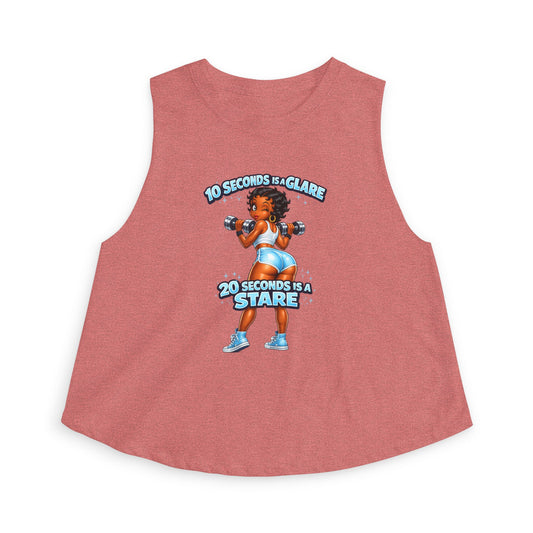 Fitness Crop Top — “10 Seconds is a Glare, 20 Seconds is a Stare” Cute Weightlifting Graphic