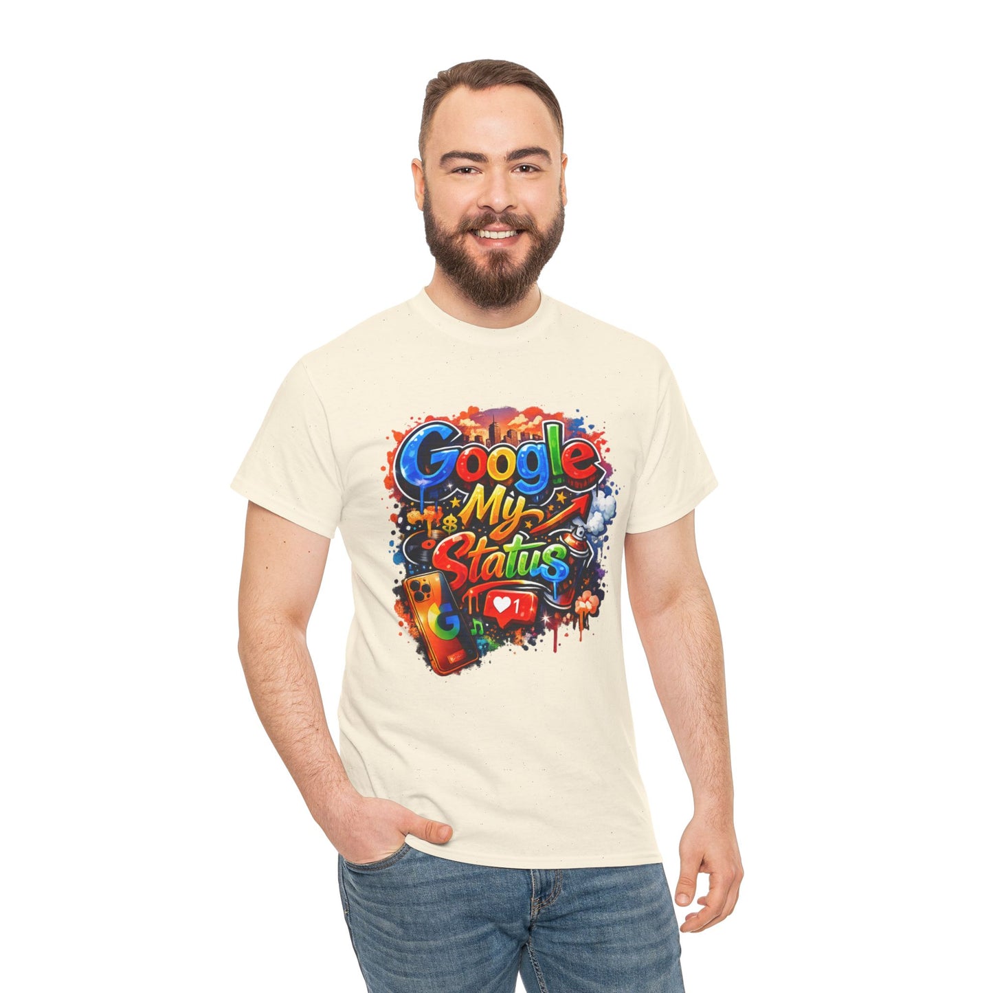 T-Shirt — "Google My Status" Colorful Graffiti Tee
