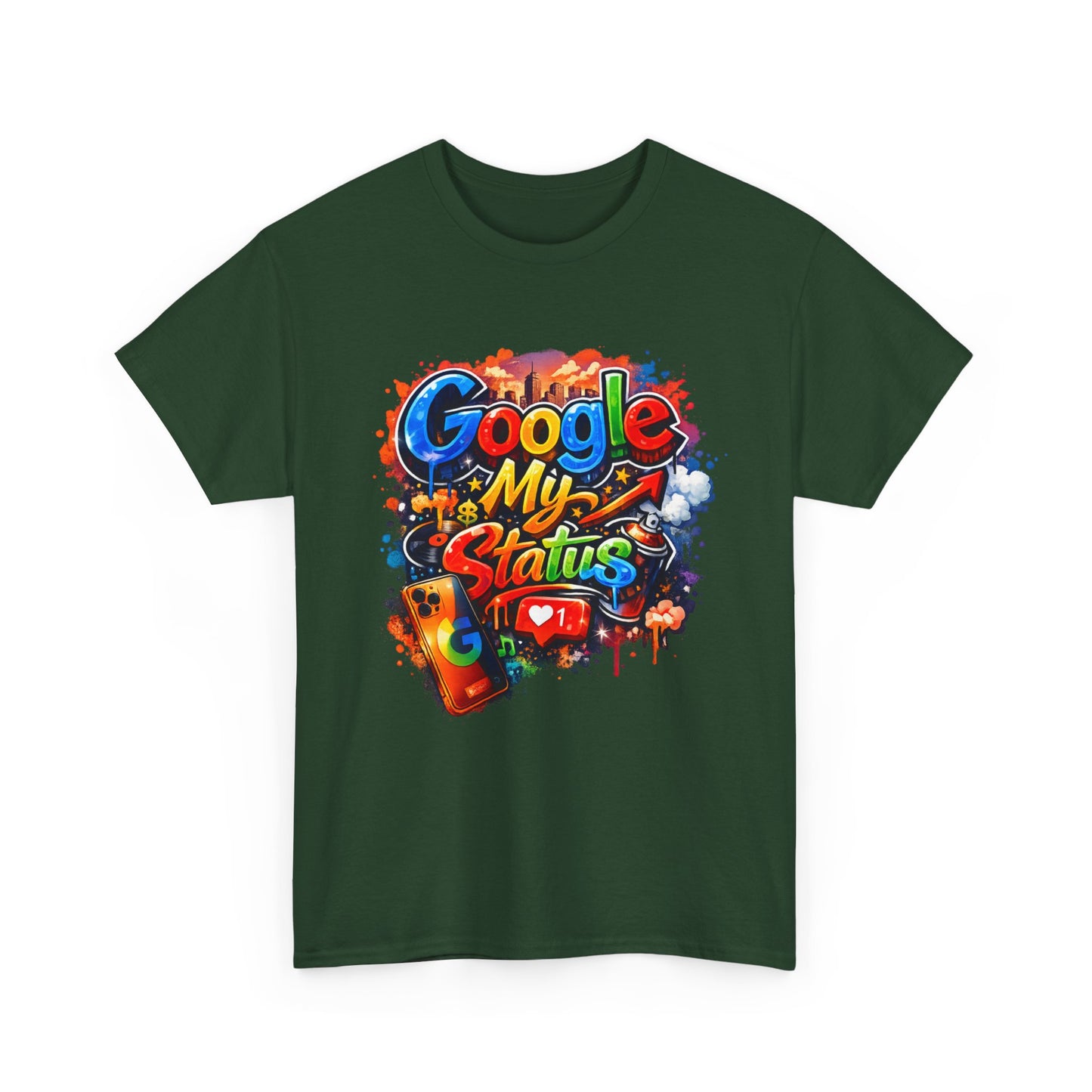 T-Shirt — "Google My Status" Colorful Graffiti Tee