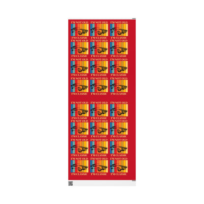 Wrapping Paper - Classic Car Design on Red (Gift Wrap)