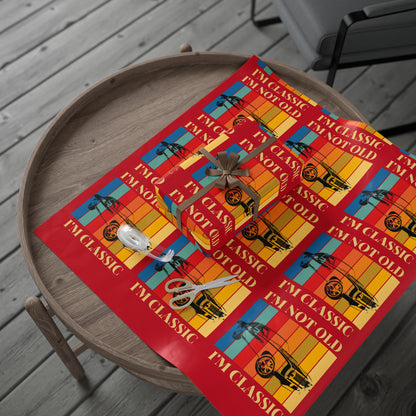 Wrapping Paper - Classic Car Design on Red (Gift Wrap)