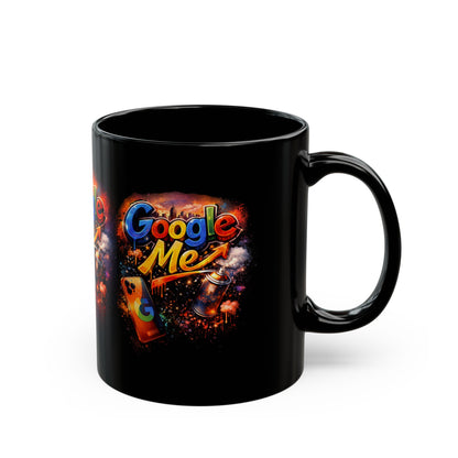 Black Mug — "Google Me" Retro Neon Logo Coffee Cup (11oz & 15oz)