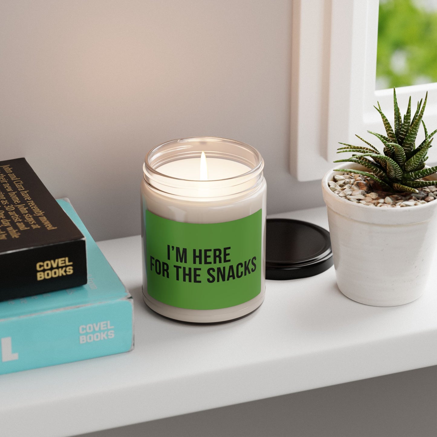Soy Candle – "I'm Here for the Snacks" Scented 9oz (Funny Snack Lover Gift)