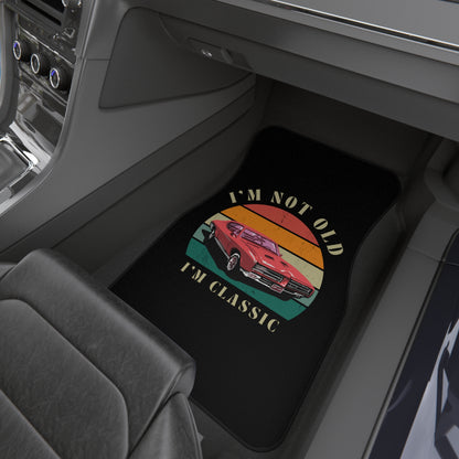 Car Mats — "I'm Not Old, I'm Classic" Retro Muscle Car Floor Mat Set (4-Pack)