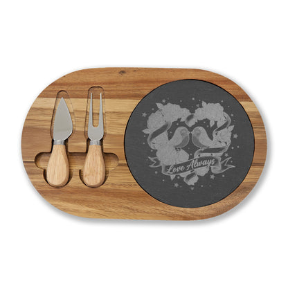 Engraved Acacia Charcuterie Board with Slate Insert — Love Always Heart Design