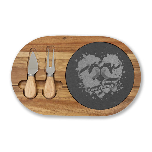 Engraved Acacia Charcuterie Board with Slate Insert — Love Always Heart Design