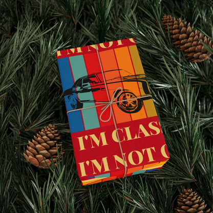 Wrapping Paper - Classic Car Design on Red (Gift Wrap)