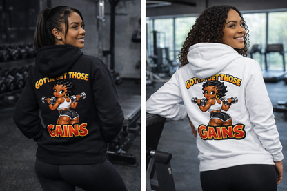 Gains Girl Hoodie — Cute Retro Gym Graphic Hooded Sweatshirt