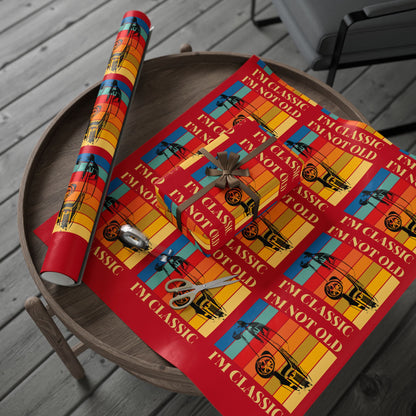 Wrapping Paper - Classic Car Design on Red (Gift Wrap)
