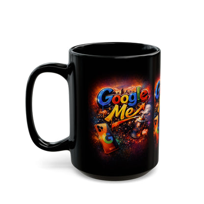 Black Mug — "Google Me" Retro Neon Logo Coffee Cup (11oz & 15oz)