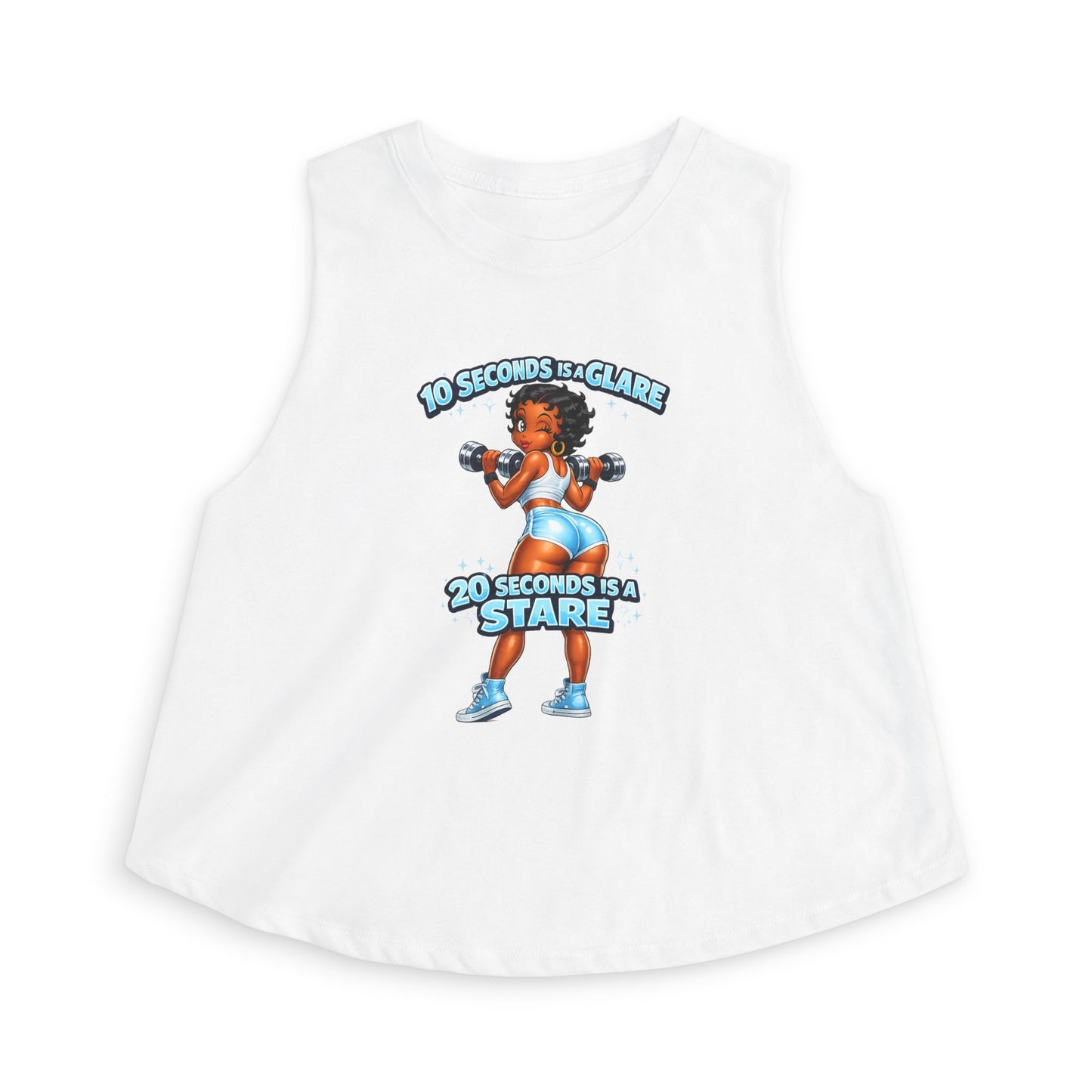 Fitness Crop Top — “10 Seconds is a Glare, 20 Seconds is a Stare” Cute Weightlifting Graphic