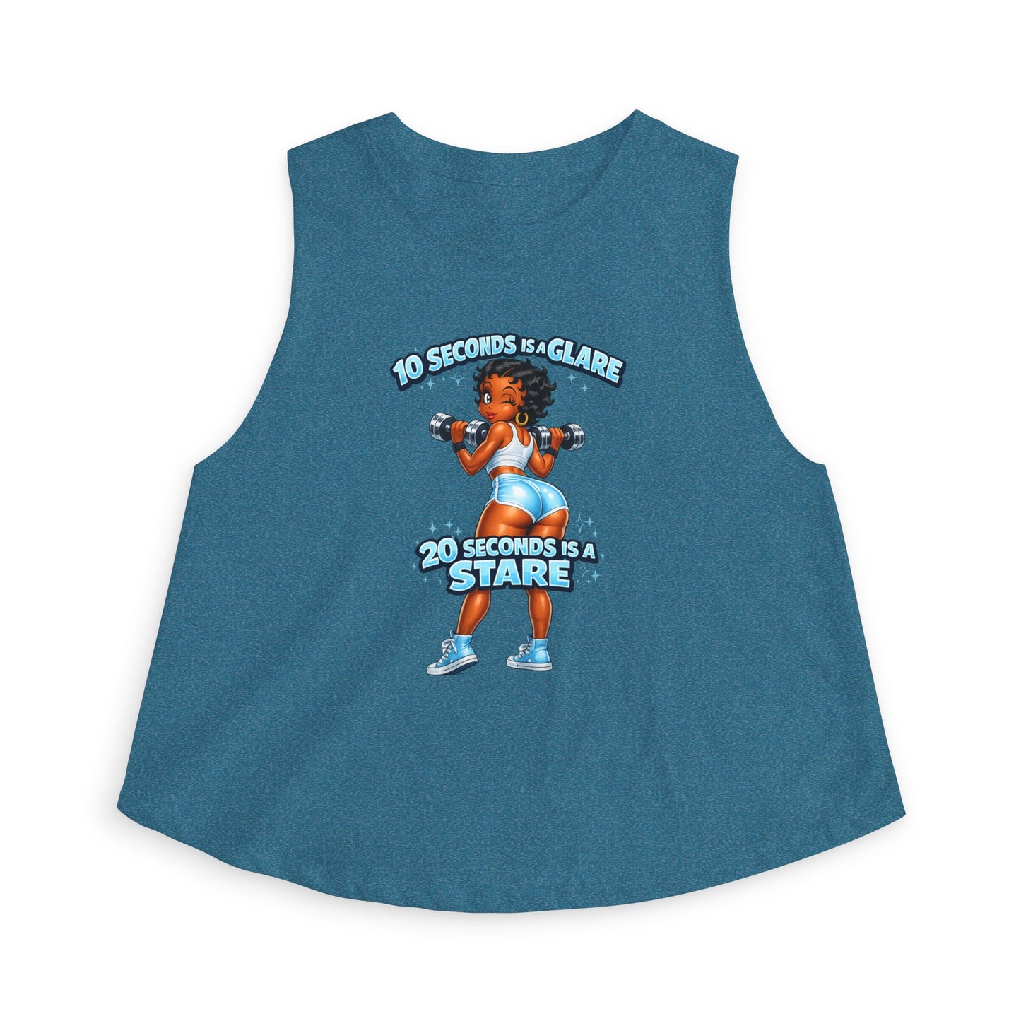 Fitness Crop Top — “10 Seconds is a Glare, 20 Seconds is a Stare” Cute Weightlifting Graphic