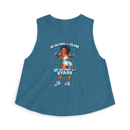 Fitness Crop Top — “10 Seconds is a Glare, 20 Seconds is a Stare” Cute Weightlifting Graphic
