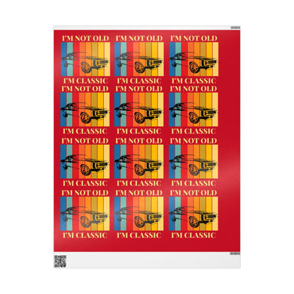 Wrapping Paper - Classic Car Design on Red (Gift Wrap)