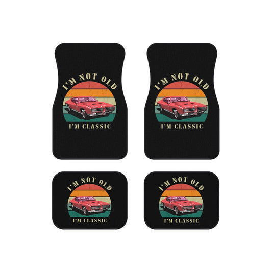 Car Mats — "I'm Not Old, I'm Classic" Retro Muscle Car Floor Mat Set (4-Pack)
