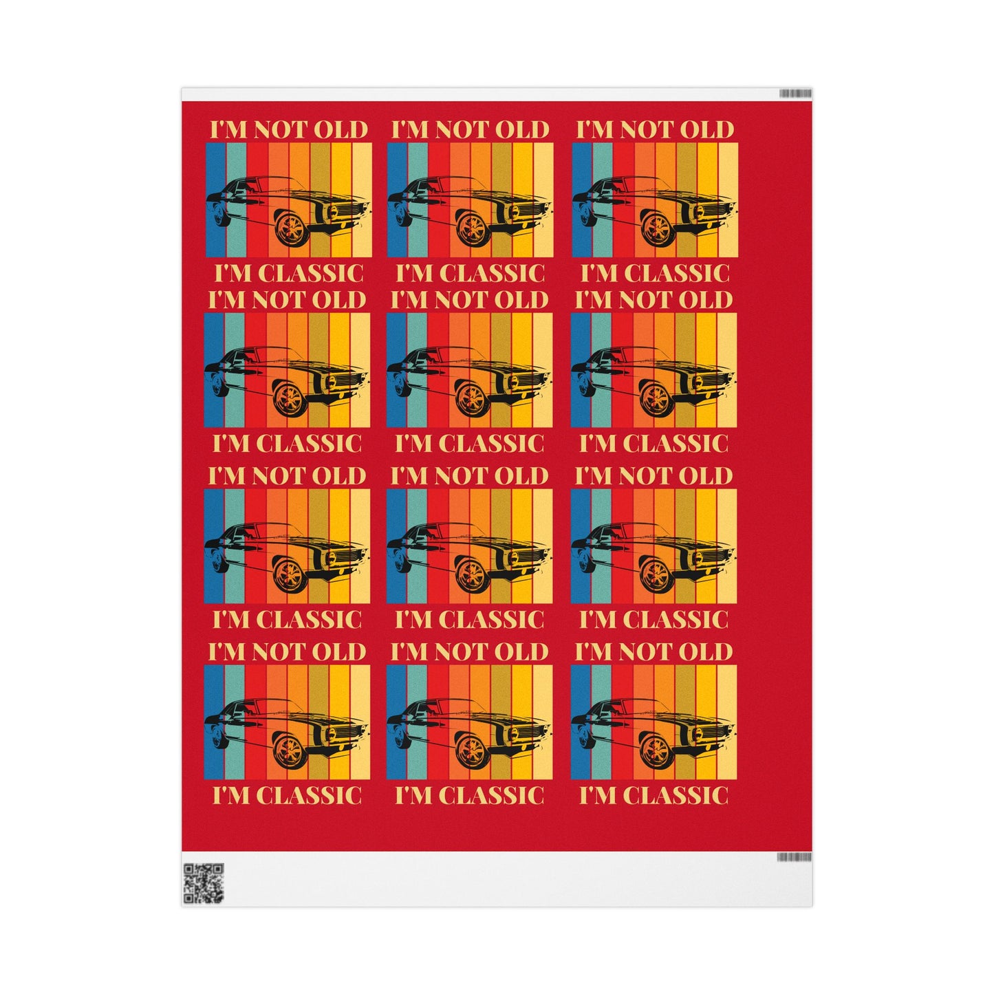 Wrapping Paper - Classic Car Design on Red (Gift Wrap)