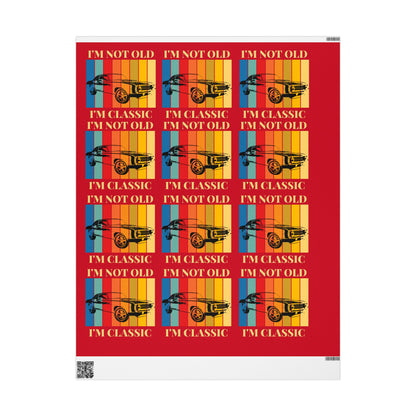 Wrapping Paper - Classic Car Design on Red (Gift Wrap)