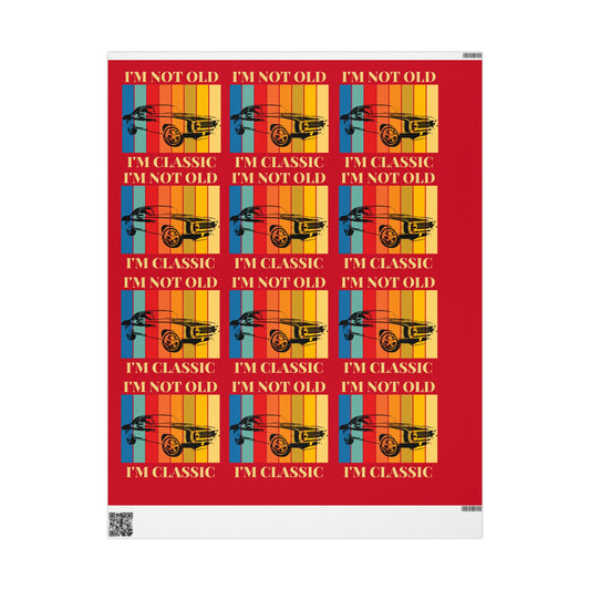 Wrapping Paper - Classic Car Design on Red (Gift Wrap)