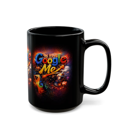 Black Mug — "Google Me" Retro Neon Logo Coffee Cup (11oz & 15oz)