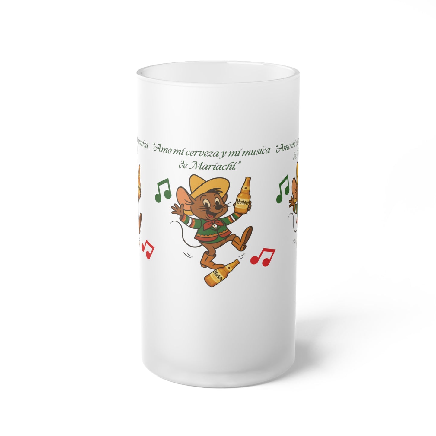 Frosted Beer Mug — Cute Dancing Mariachi Cat with "¡Amo mi cerveza y mi música de Mariachi!"