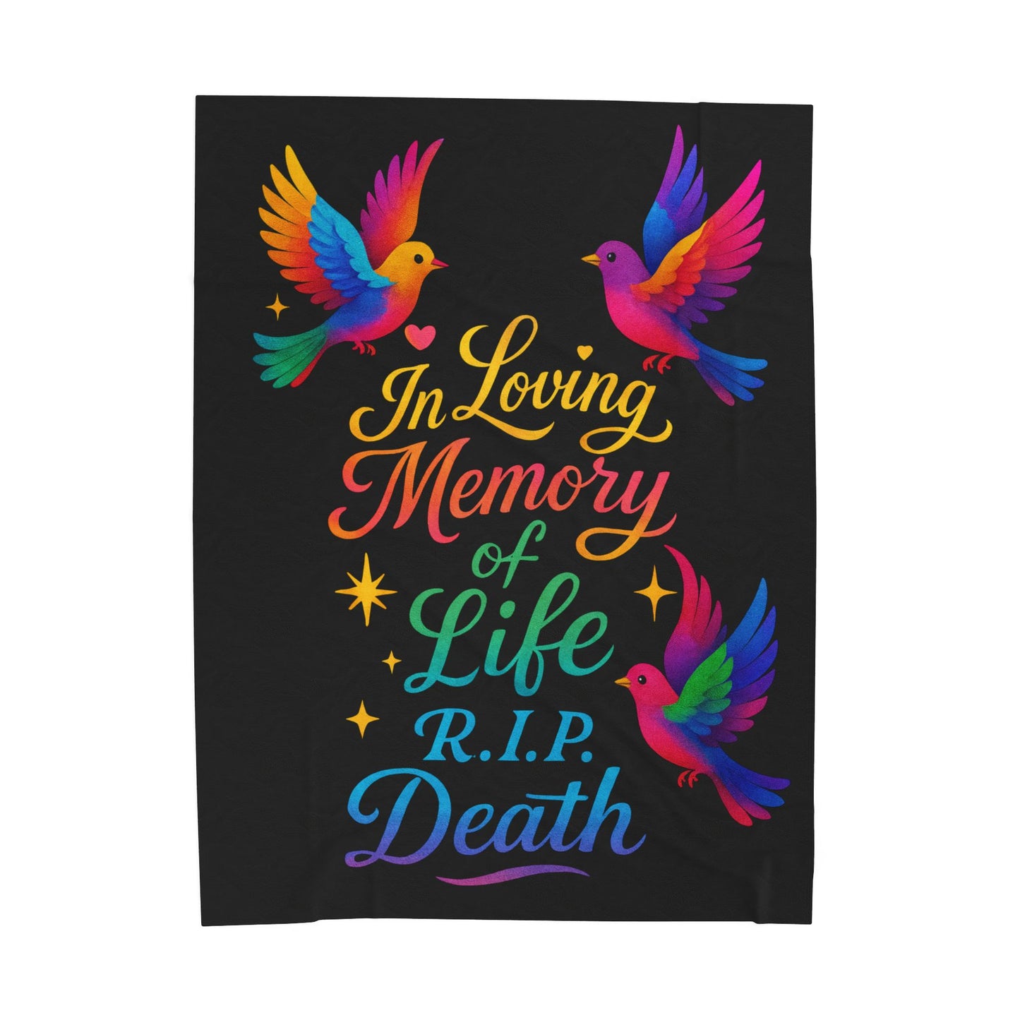Memorial Velveteen Blanket — "In Loving Memory of Life R.I.P. Death" Rainbow Doves