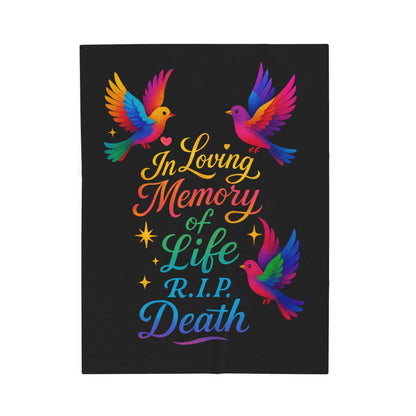 Memorial Velveteen Blanket — "In Loving Memory of Life R.I.P. Death" Rainbow Doves