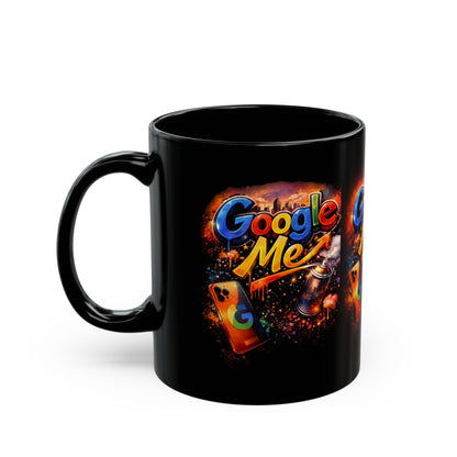 Black Mug — "Google Me" Retro Neon Logo Coffee Cup (11oz & 15oz)
