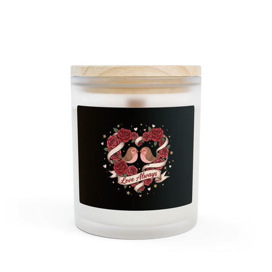 Love Always Frosted Glass Candle — Romantic Rose Heart Design (11 oz)