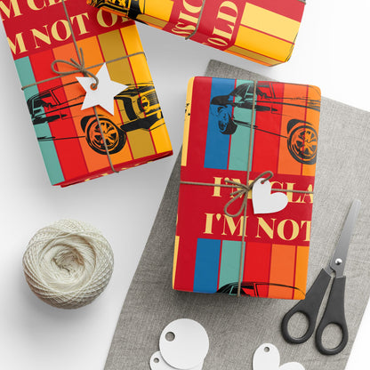 Wrapping Paper - Classic Car Design on Red (Gift Wrap)